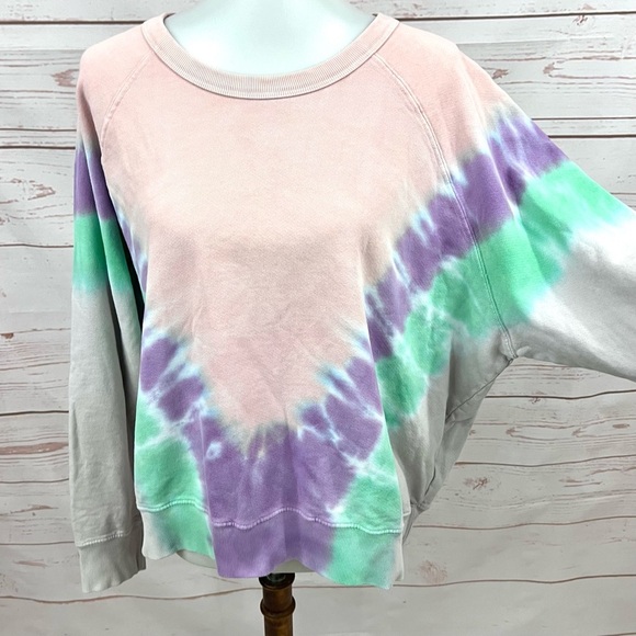 Daydreamer by Free People Flying V Varsity Tie-Dye Pullover Sweatshirt Pink - Picture 5 of 9